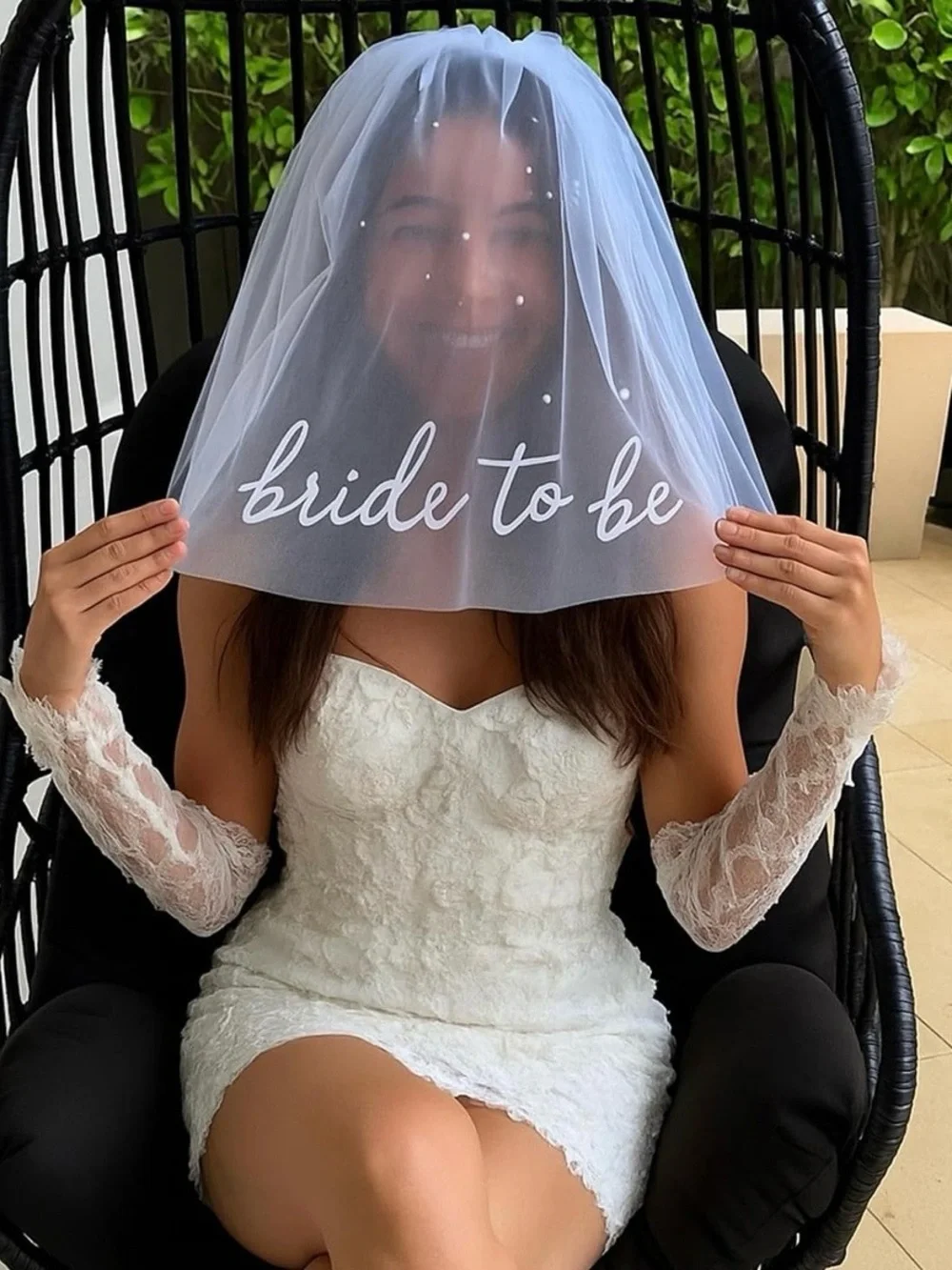 Bride-to-Be Pearl Embellished White Bridal Veil